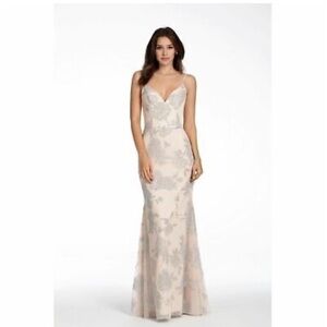 Hayley Paige 5717 pale pink/blush and silver sparkly fit and flare NWT size 12